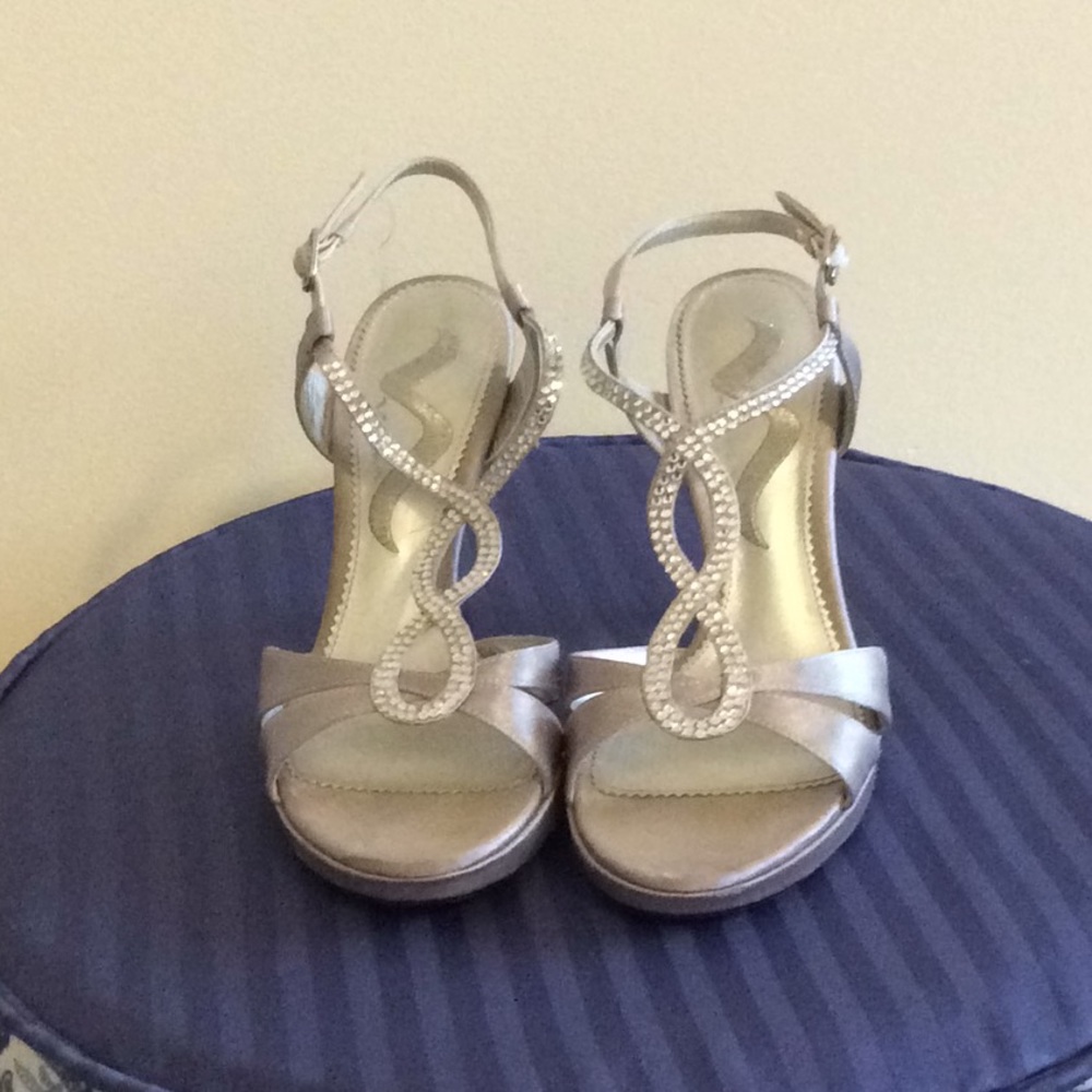 Silver rhinestone heels